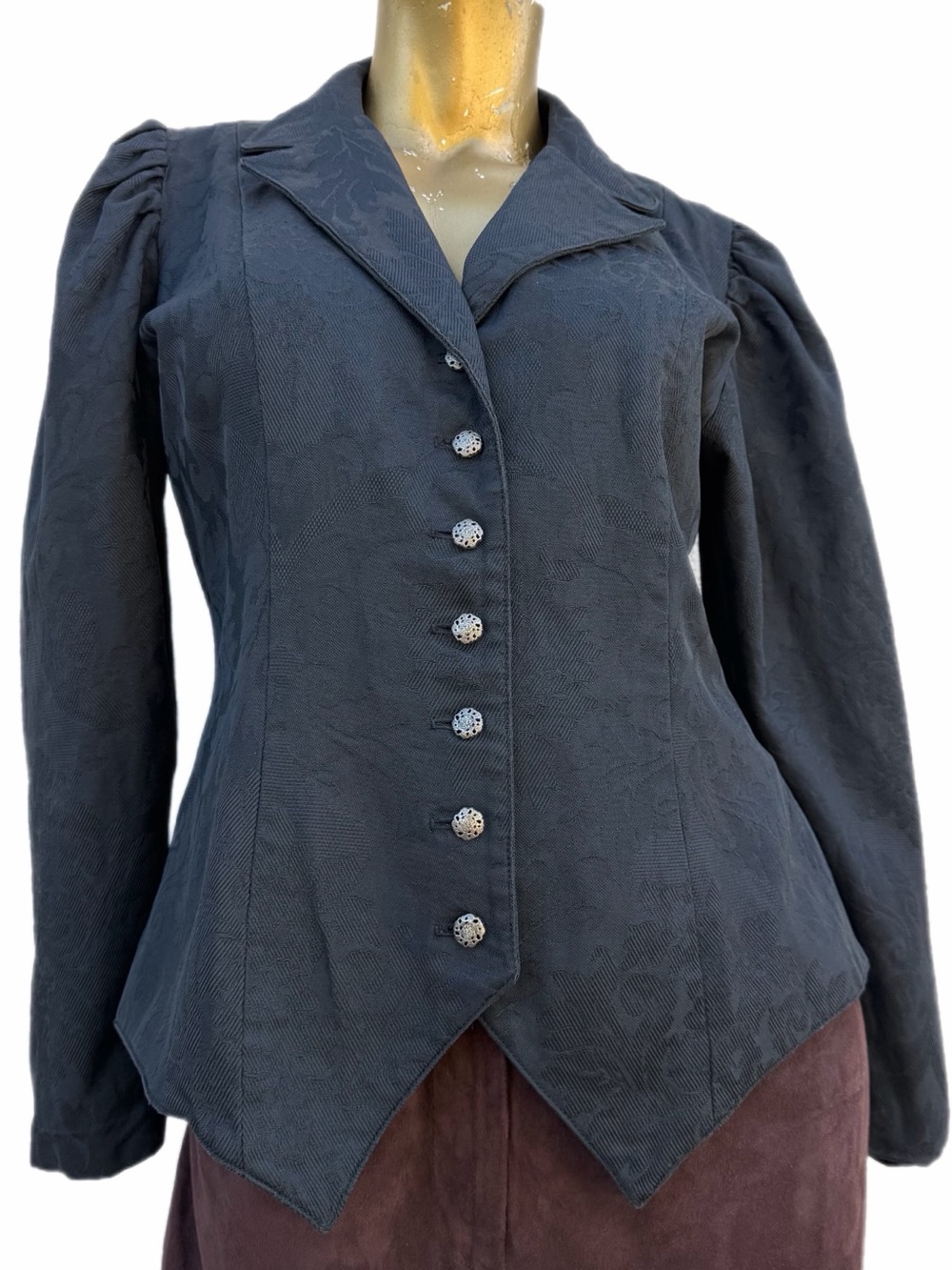 Vintage WAH Maker Black Jacquard Victorian Revival Western Peplum jacket, 10